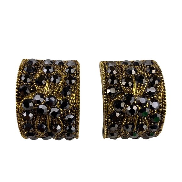 Marcasite Gold Tone Womens Clip-On Earrings Retro Vintage Design - Picture 1 of 4